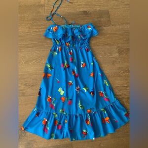 New Anthropologie Old Navy Blue Floral Tiered Ruffled Halter Dress Summer XS